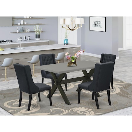 East West Furniture 5 Piece X-Style Dining Room Table Set - Wire Brush Black X696FO624-5